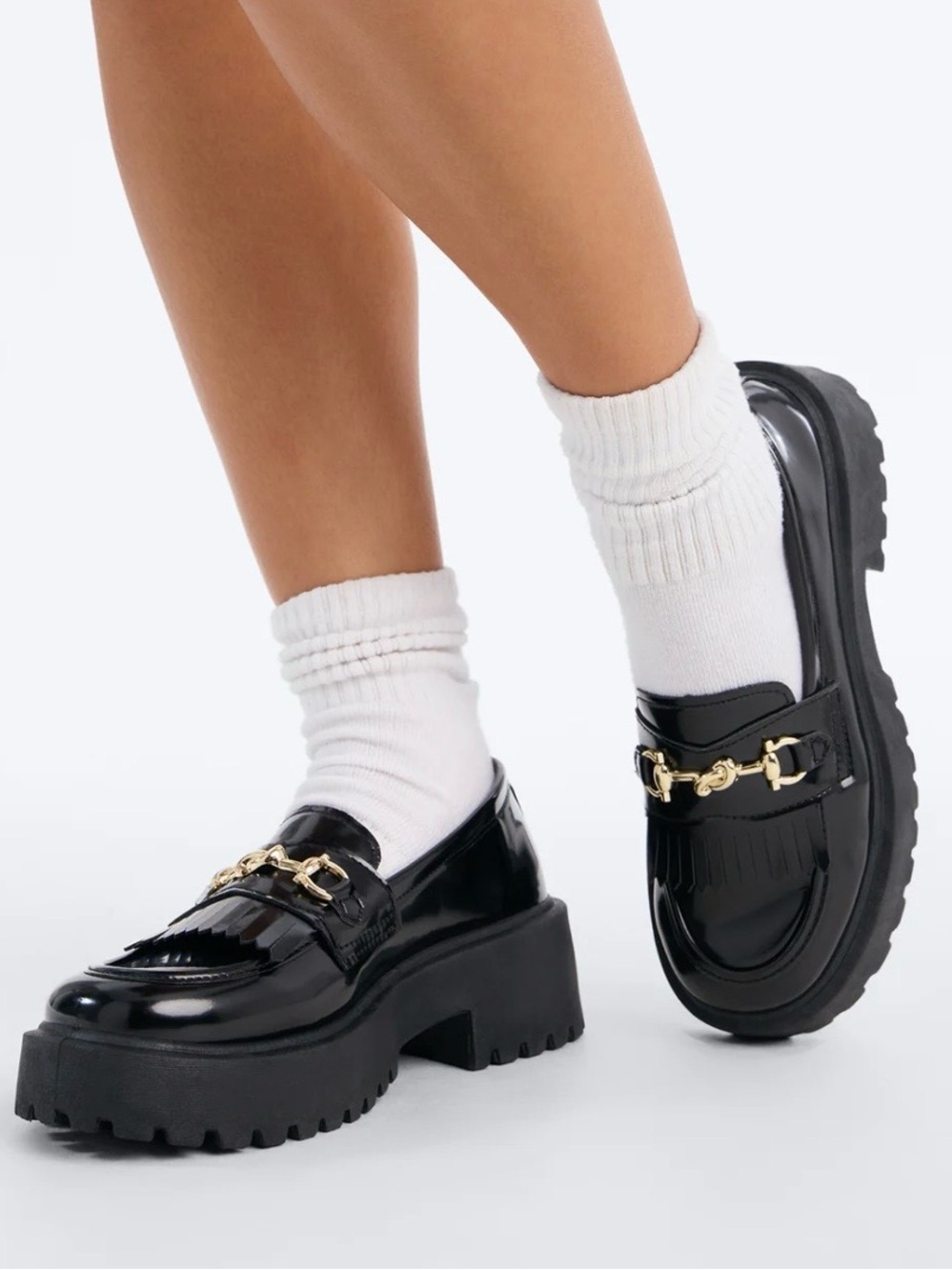 Fashion Nova Black Patent Loafers with Gold Bit Size 9